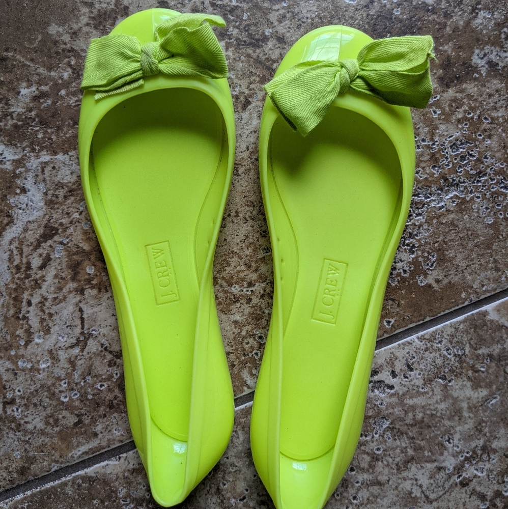 J. Crew flats neon yellow bow - Picture 1 of 2